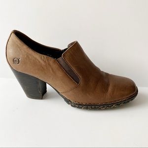 Born Heels Ankle Boot Block Heel Brown Size 7.5